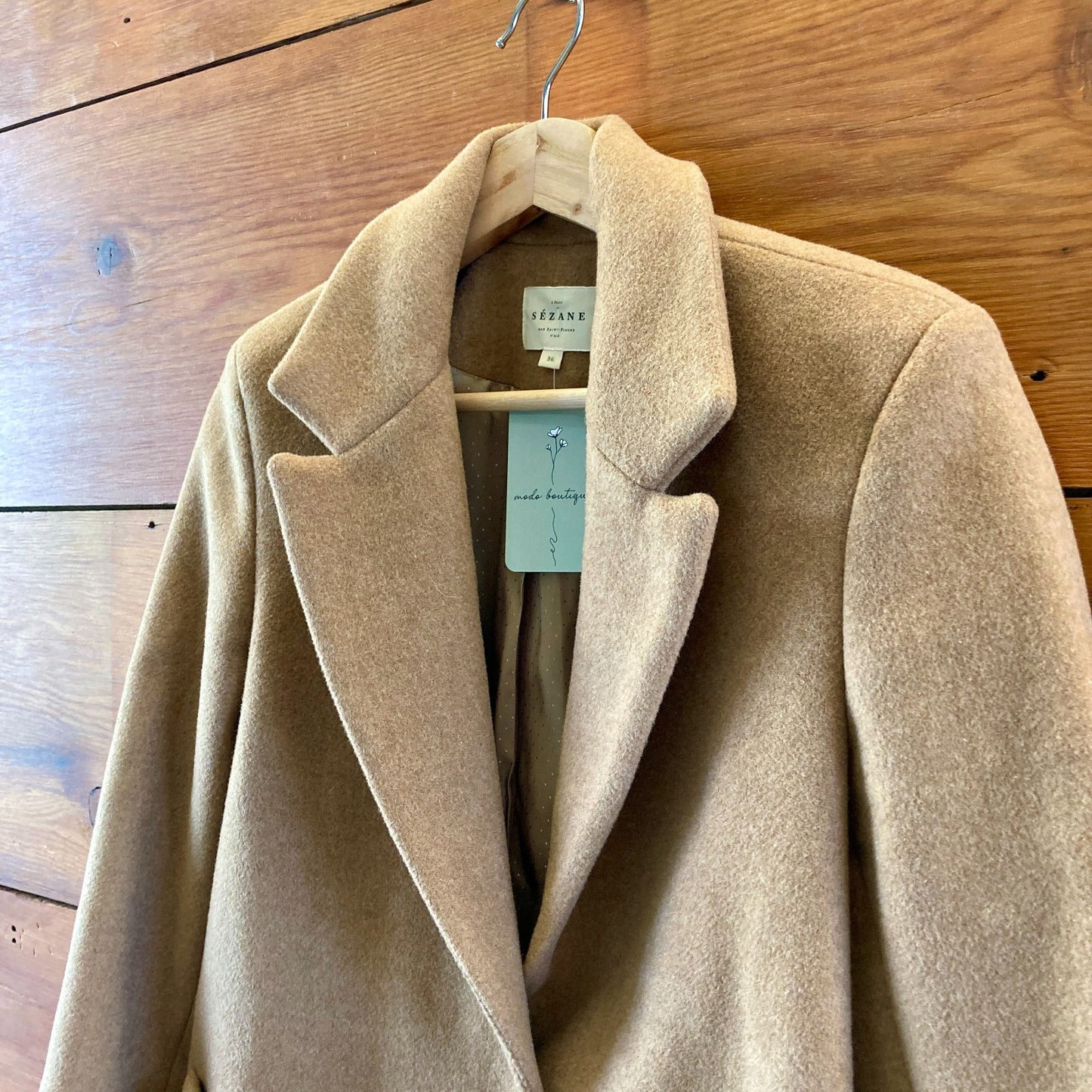 Sezane Camel Wool Blend Notched Lapel Jacket Blazer - Size 36 / S - 0415AU