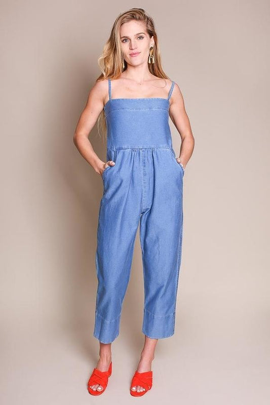 Caron Callahan $415 Faded Indigo Twill Bethany Jumpsuit - Size S - 1215RJ