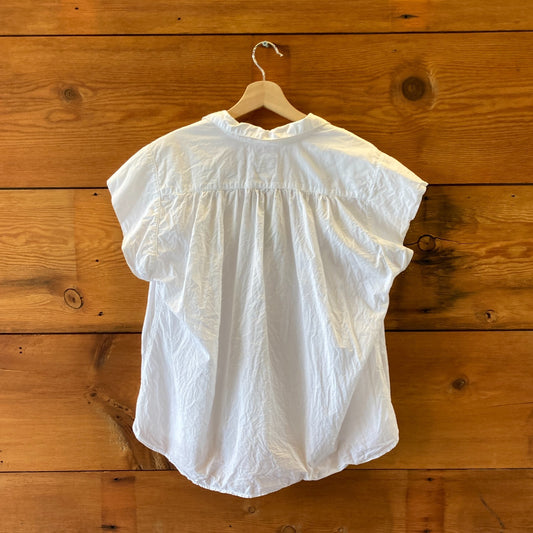 A Shirt Thing White Cotton V Neck Loose Fit Blouse Top - Size M - 4427SC