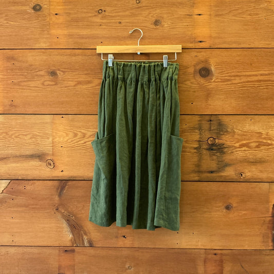 XS - Sand Snow Green 100% Linen Elastic Waist Lagenlook Skirt 0818LS