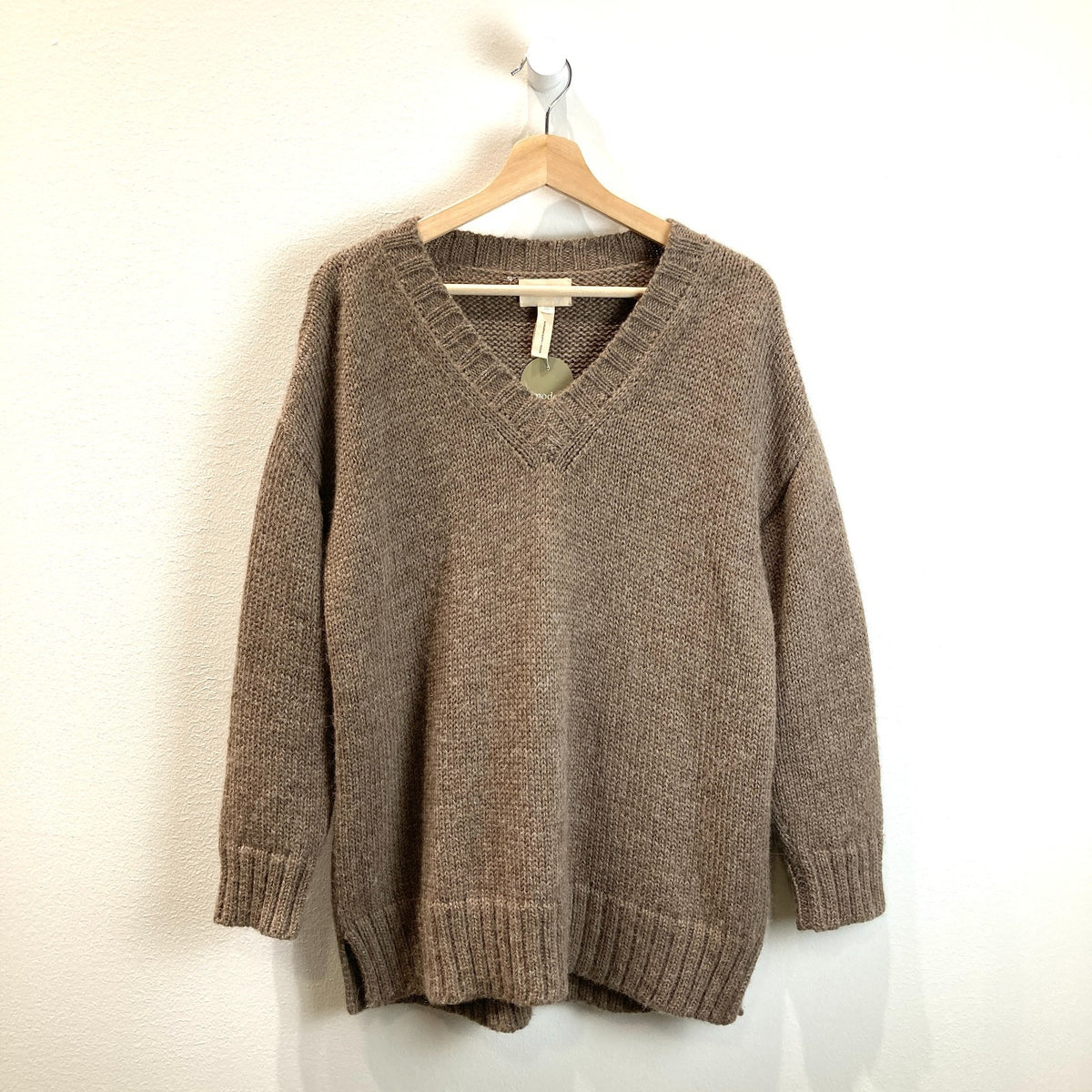 Laude the Label Brown V Neck Pullover Long Alpaca Sweater - Size S/M - 0606RO