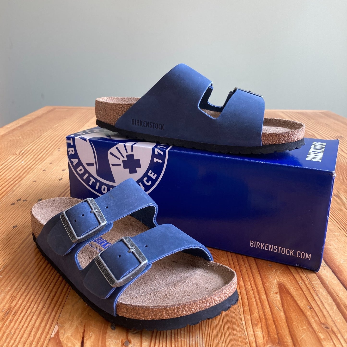 Birkenstock Blue Nubuck Leather Arizona Sandals Shoes - Size 38 w/ Box - 0514AK