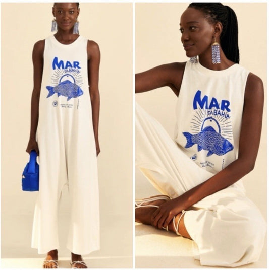 Farm Rio NEW White Mar De Bahia Sleeveless Jumpsuit - Size XL - 0218NM