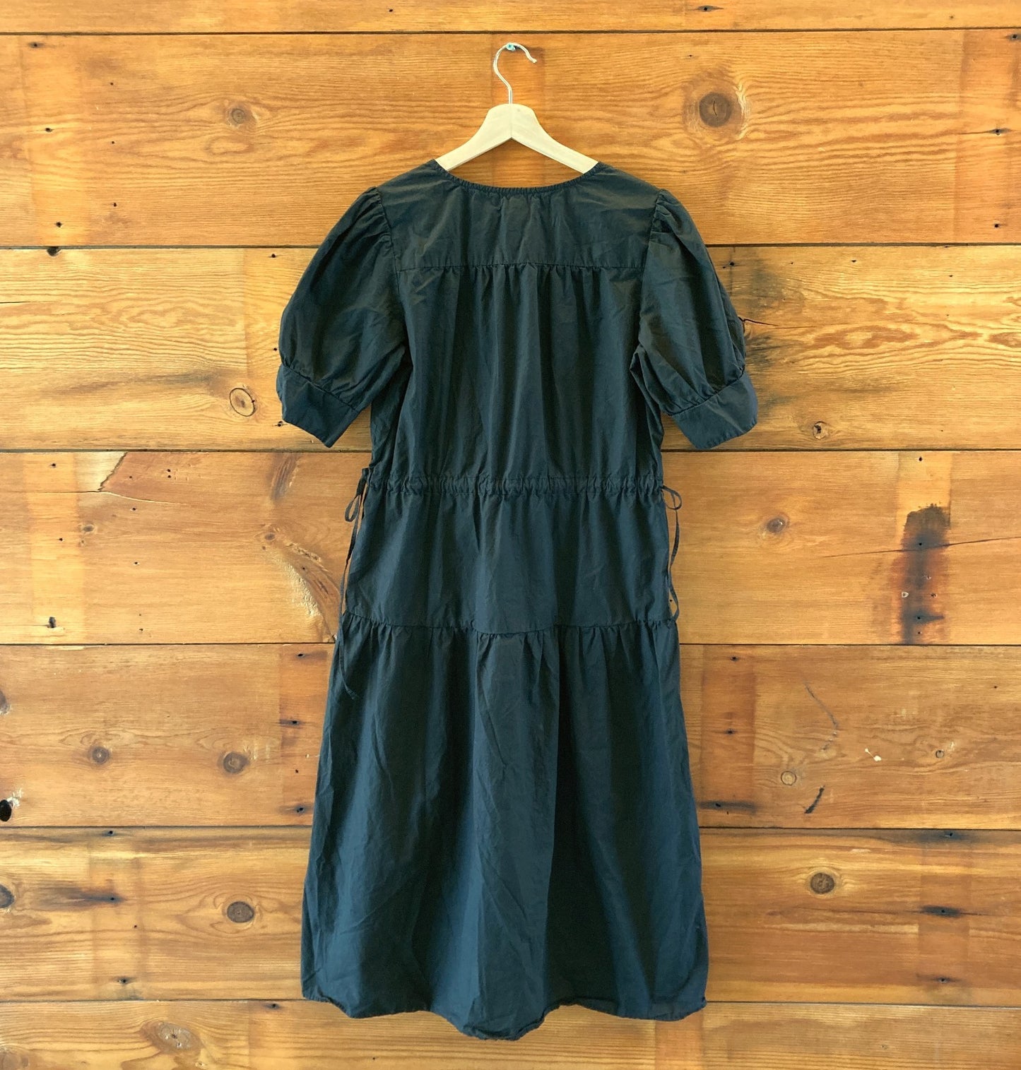 Velvet Graham & Spencer Black Poplin Short Sleeve Midi Dress - Size M - 4427SC