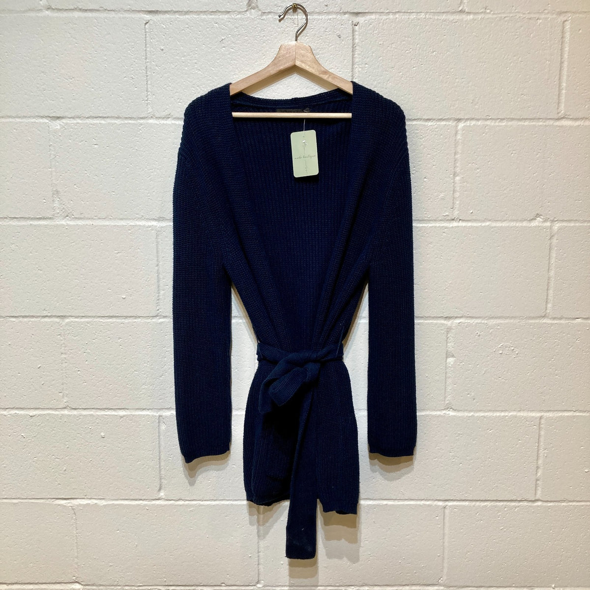 Jenni Kayne $345 Navy Blue Ribbed Fisherman Tie Waist Sweater - Size M - 0531AF