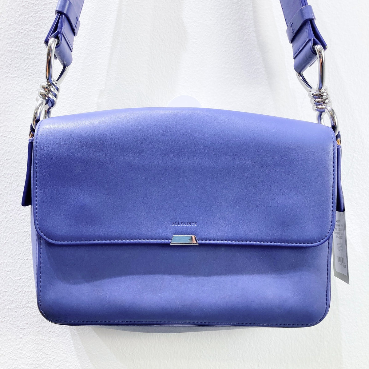 Allsaints Cornflower Blue Leather Captain Flap Crossbody Purse Bag - 0102ST