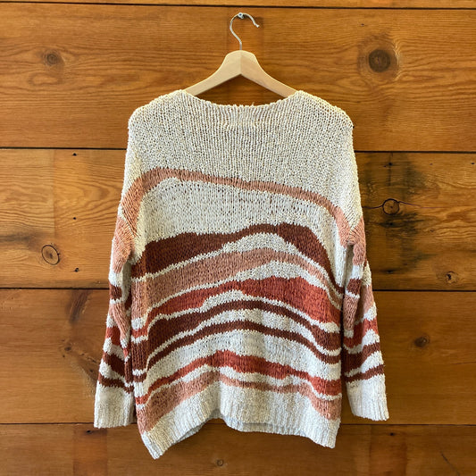 S - Sezane Pink White Metallic Wavy Striped Pullover Sweater 0121CF