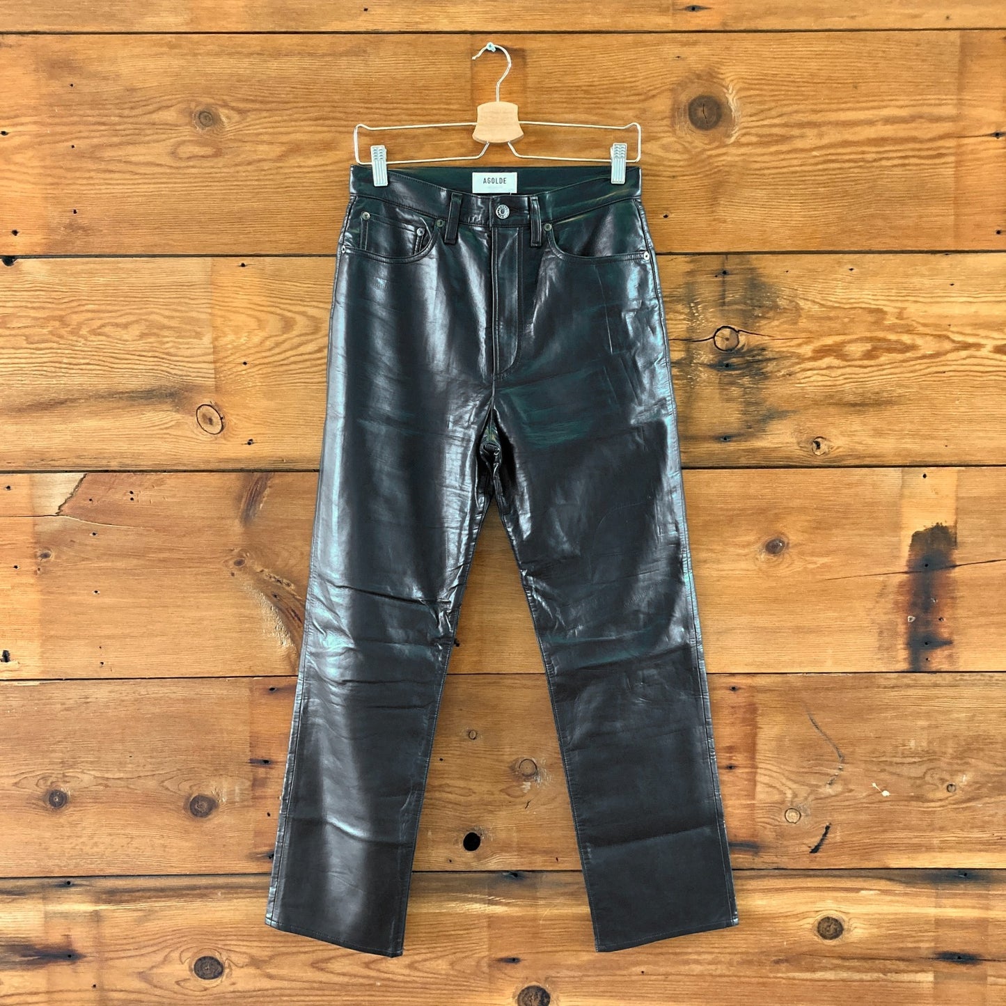 AGOLDE $350 Black Recycled Leather Blend 90's Pinch Waist Pants - Sz 27 - 0802MR