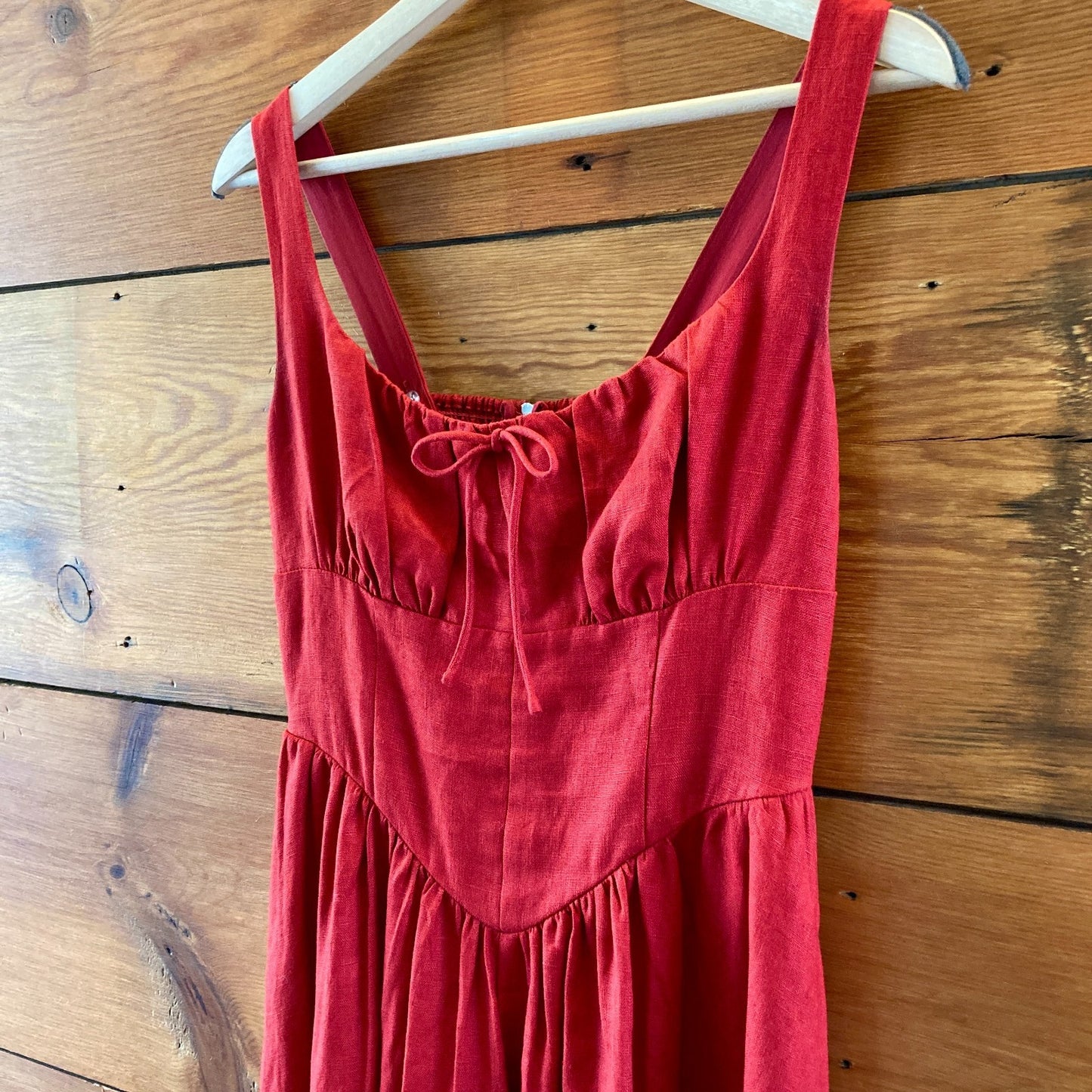 Reformation $278 Red Linen Smocked Balia Midi Dress - Size 6 Petite - 0607AB