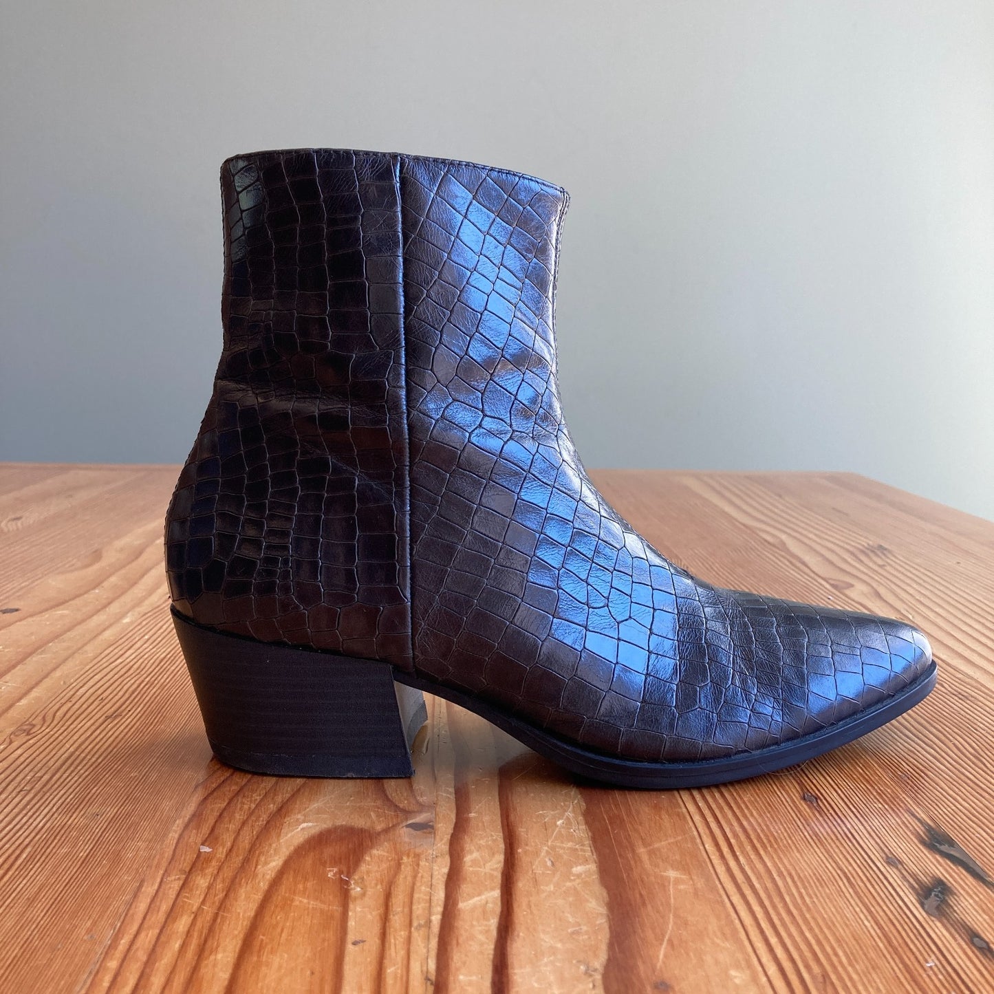 Vagabond Brown Croc Embossed Leather Ankle Boots - Size 41 / 11 - 0106KA