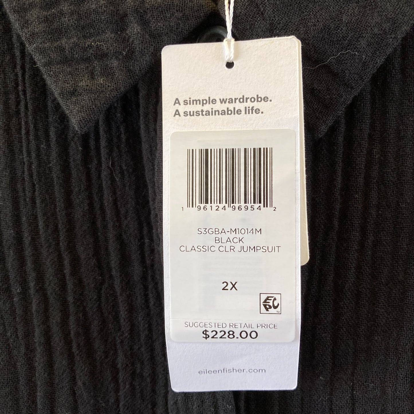 Eileen Fisher Black Short Sleeve Gauze Cotton Jumpsuit - Size XXL - NEW - 1206HP
