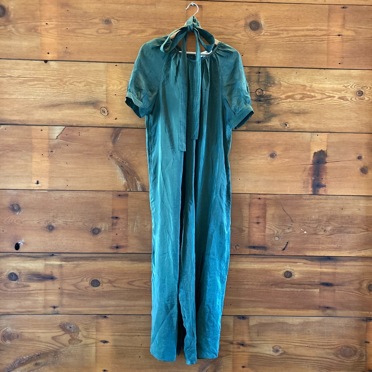 Caron Callahan Green Theos Short Sleeve Breezy Cupro Jumpsuit - Size S - 1125KG