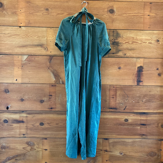 Caron Callahan Green Theos Short Sleeve Breezy Cupro Jumpsuit - Size S - 1125KG