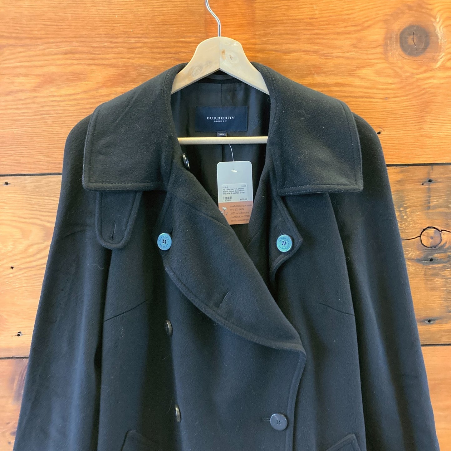 12 - Burberry London Black Wool Cashmere Double Breasted Coat Jacket 0219LK