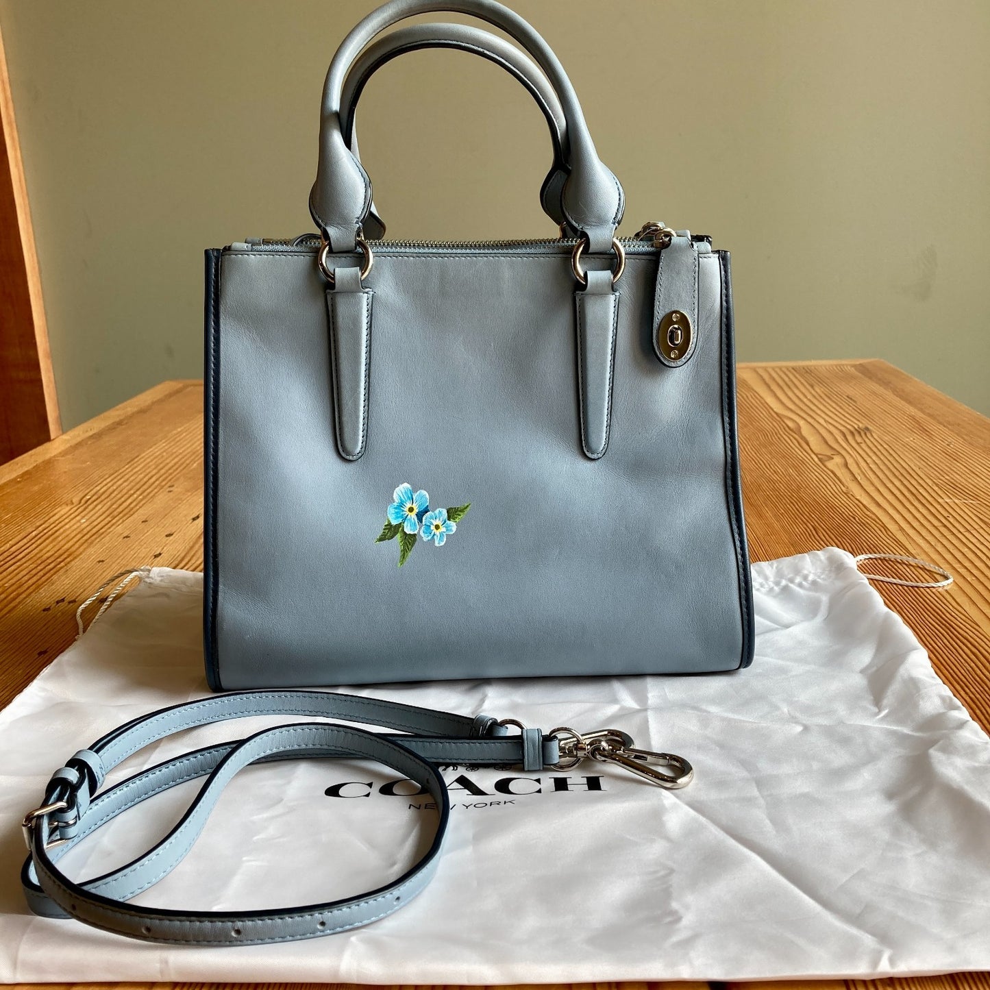 Coach $198 Light Blue Floral Printed Mini Crosby Tote Carryall Bag - 0731LR