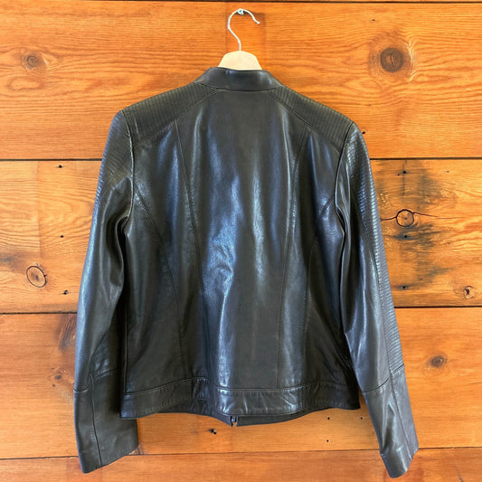 M - Bernardo Black Leather Womens Moto Zip Front Biker Jacket 0129CB