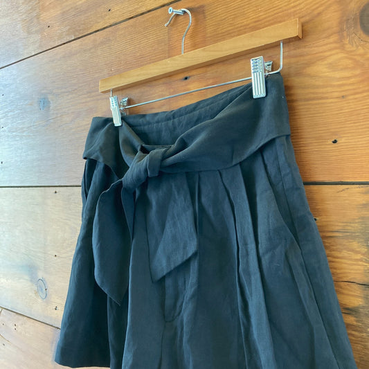 Ulla Johnson Black Linen Blend Tie Waist Martim Pleated Shorts - Size 8 - 1103ES