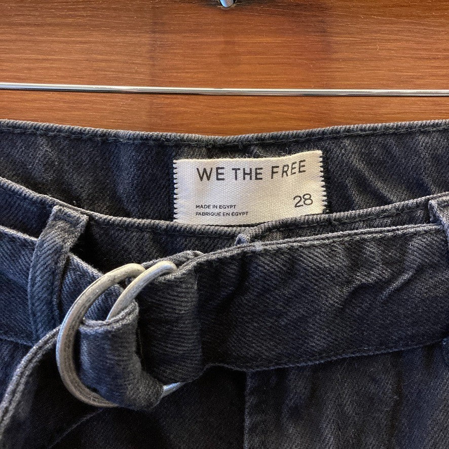 28 - We the Free People $128 Black Tie Waist East Bay Cuffed Jeans NEW 0312KP