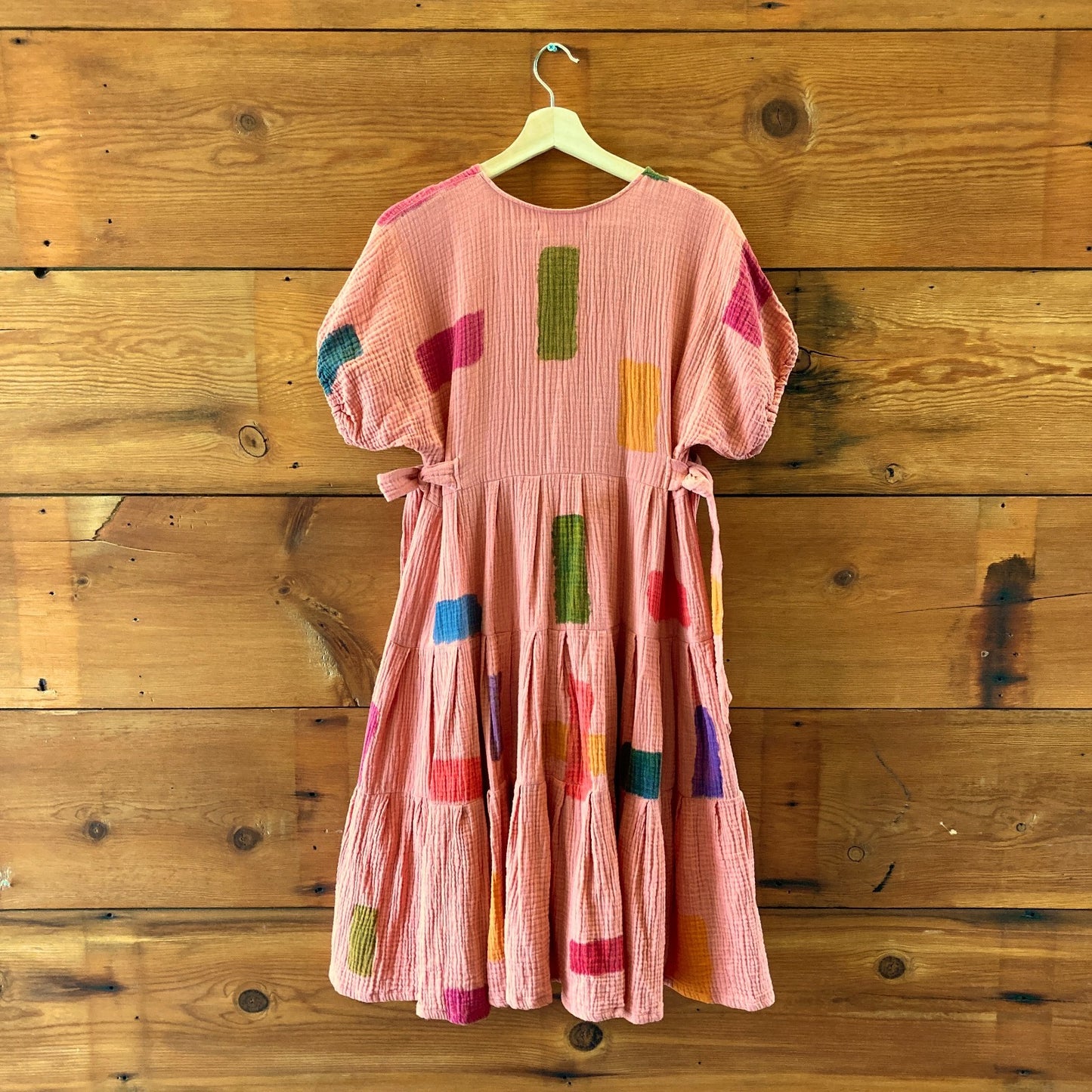 Holly Stalder Pink Gauze Watercolor Hand Painted Tiered Dress - 1105AR