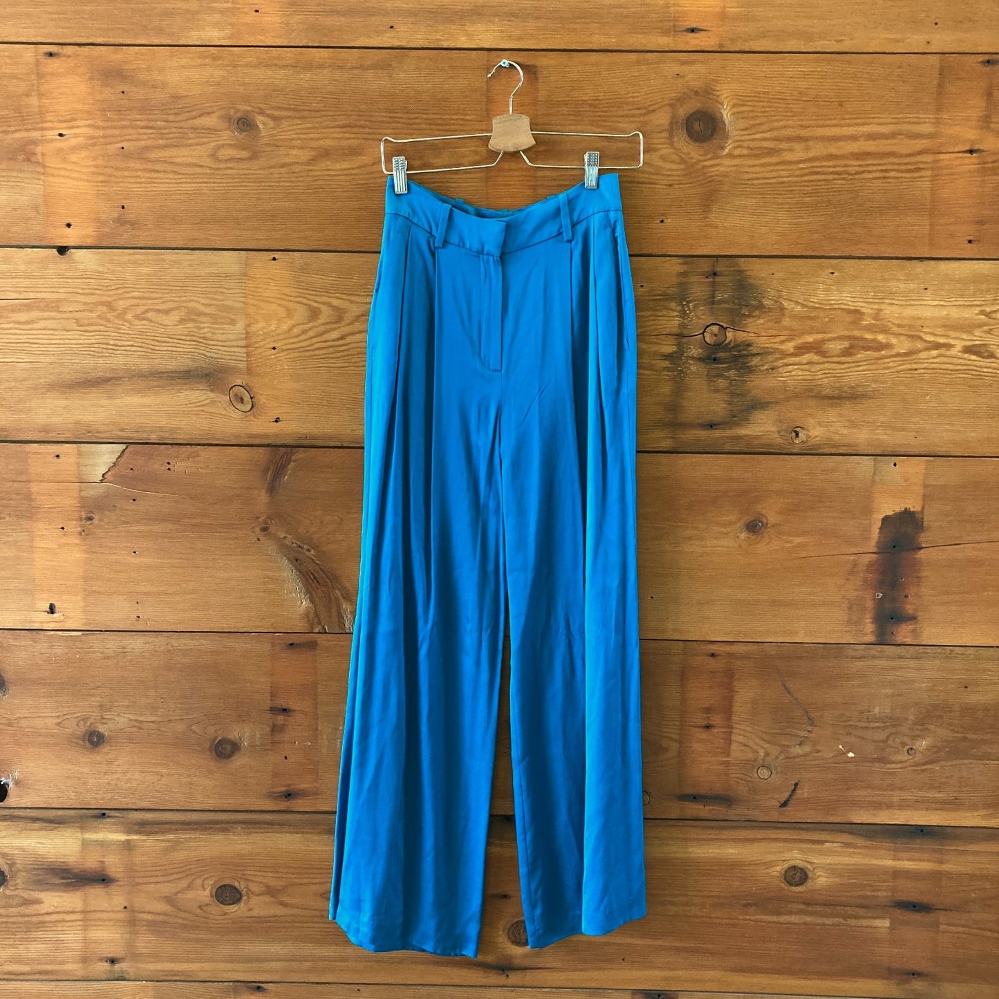 Reiss Cobalt Blue High Rise Silky Pleated Wide Leg Pants - Size 6 - 1122KP