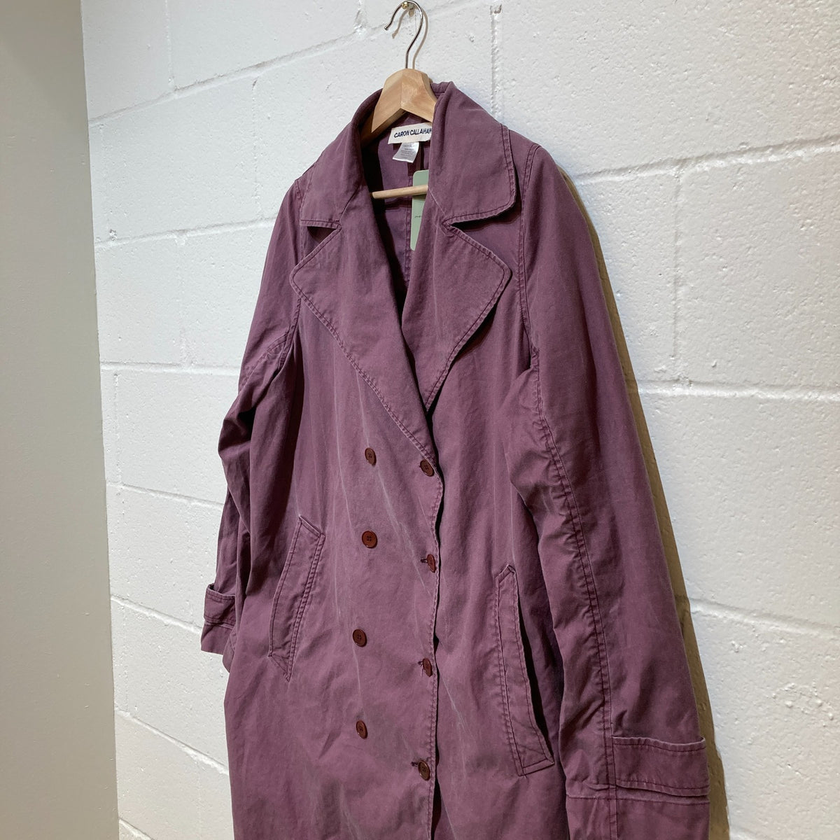 Caron Callahan Purple Double Breasted Long Trench Coat Jacket - Size S - 0419JP