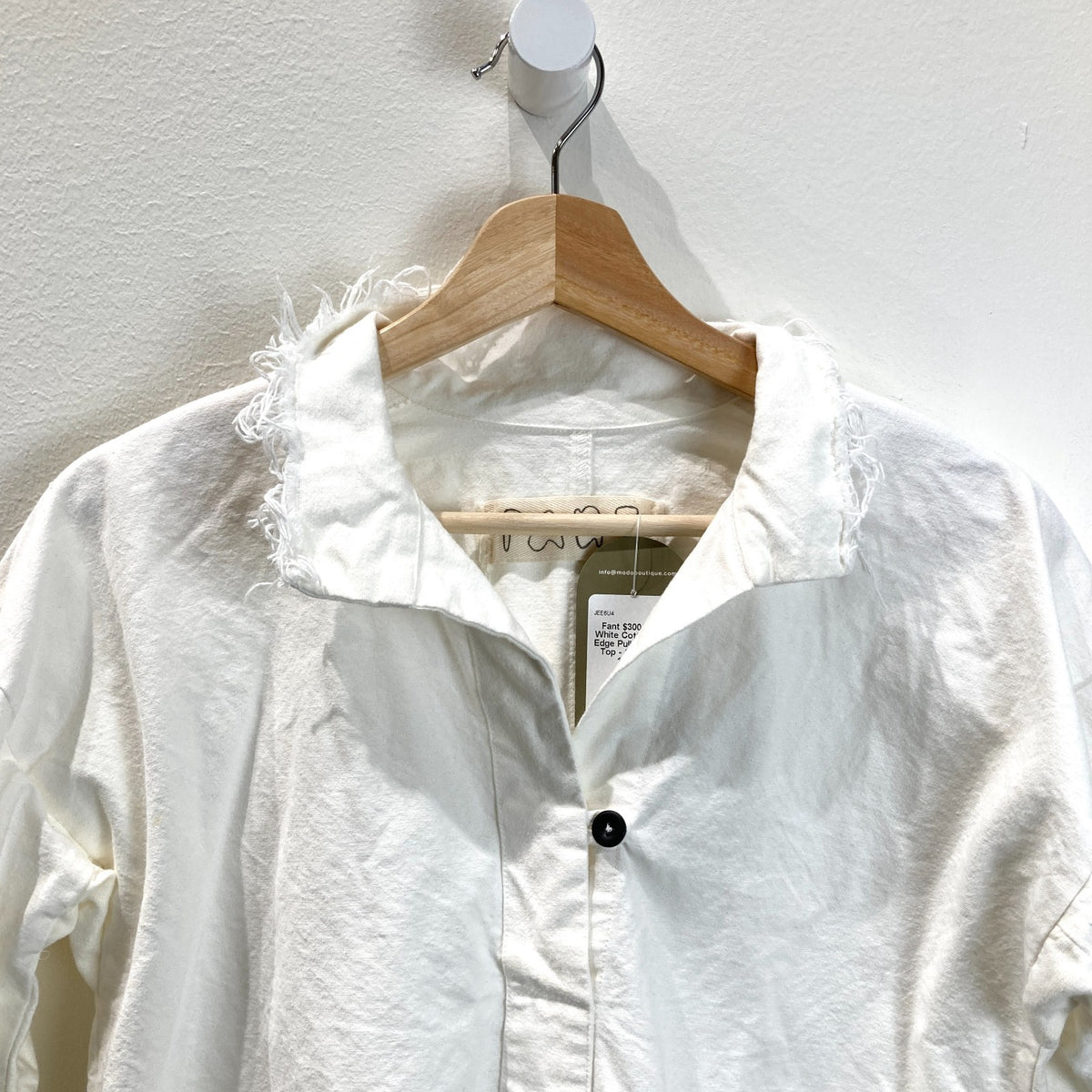Fant $300 Ivory White Cotton Raw Edge Pullover Shirt Top - Size 1 / S - 1217MA