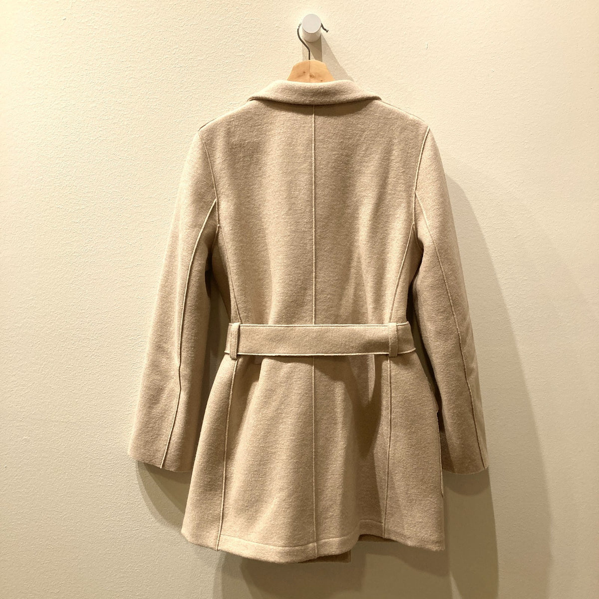 Harris Wharf Beige Tie Waist Wool Double Breasted Coat - Size 44 / L - 1125KG