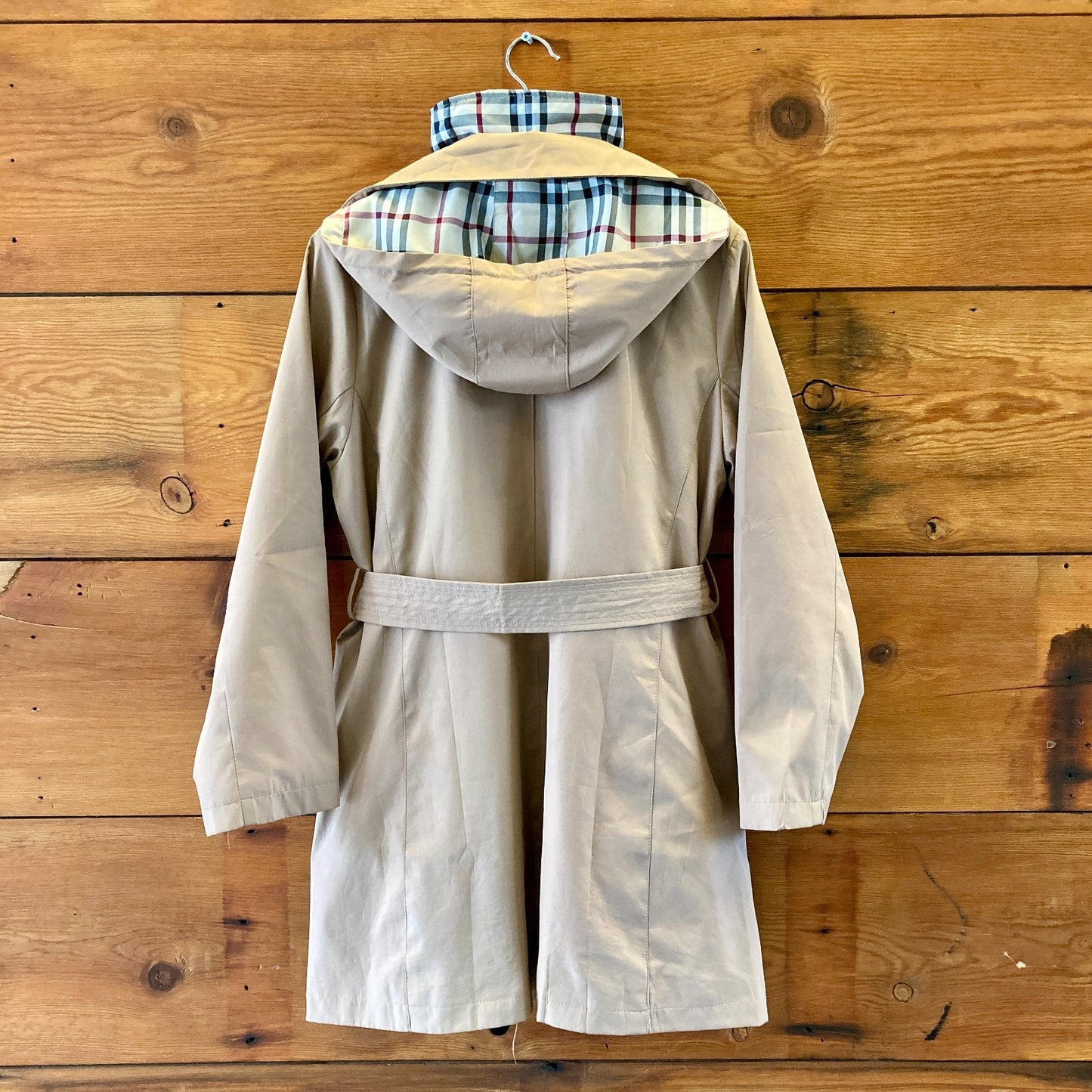 Burberry Tan Nova Check Lined Hooded Belted Snap Front Jacket - Size L - 0617MV