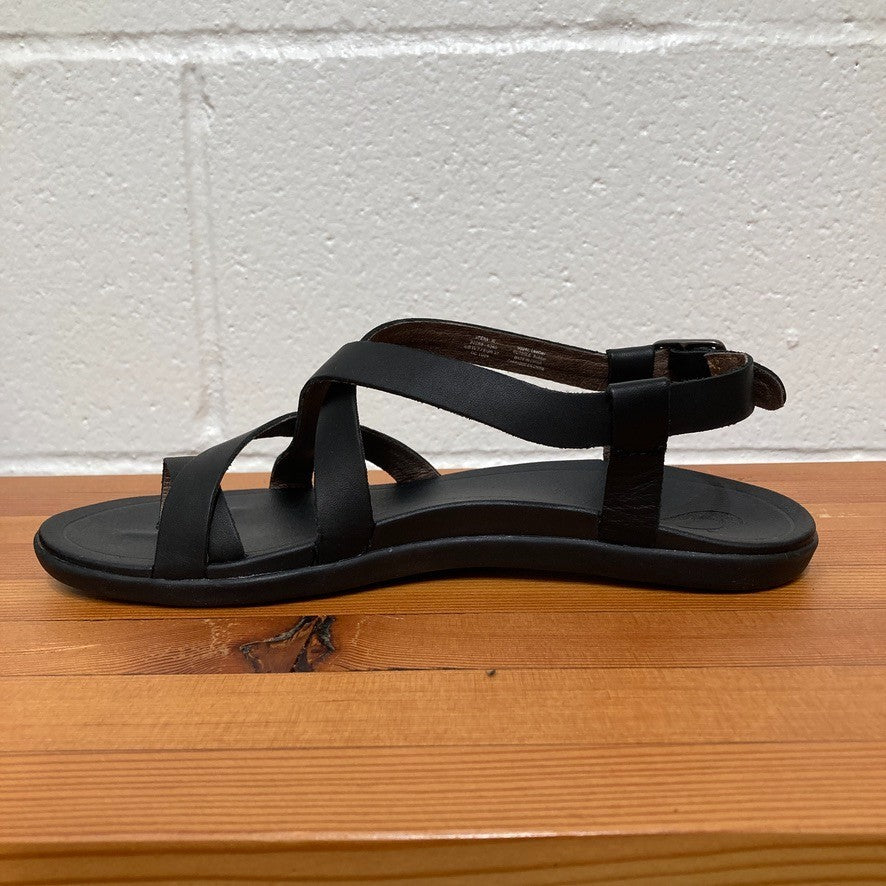 Olukai Black Strappy Leather Upena Womens Sandals NEW w/ Box - 0314GM