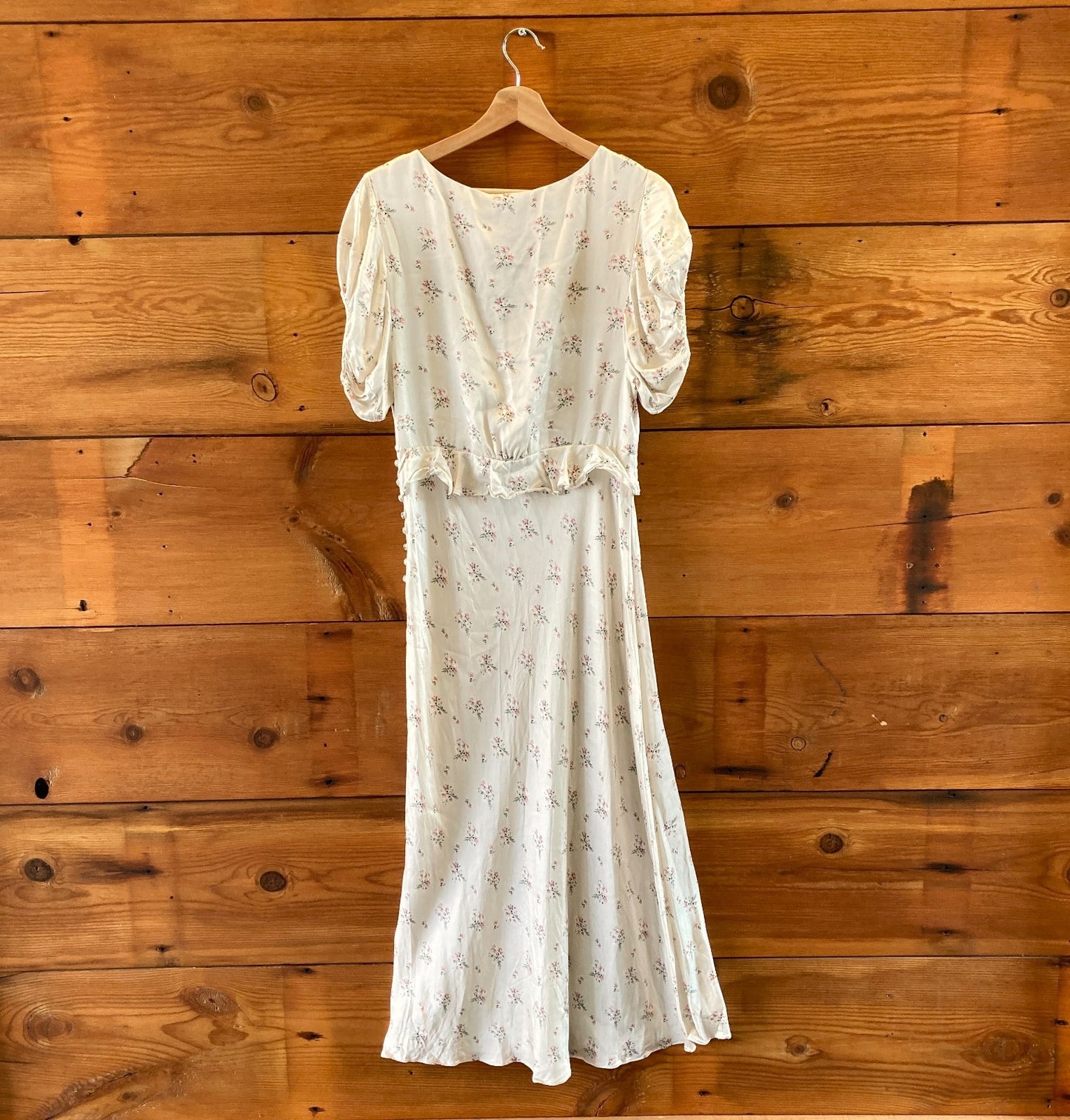 Love Shack Fancy White Floral Silk V-Neck Short Sleeve Dress - Size 8 - 1011SC