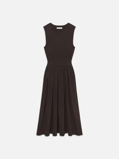 Frame $298 Chocolate Brown Banded Jersey Button Dress - Size XS - NEW - 0419QD