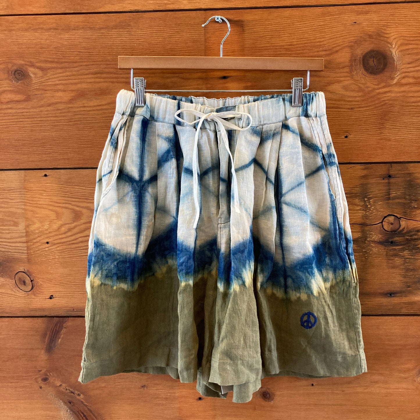 Story Mfg Blue White Green Tie Dye NEW Linen Shorts - Mens Size S - 0106KA