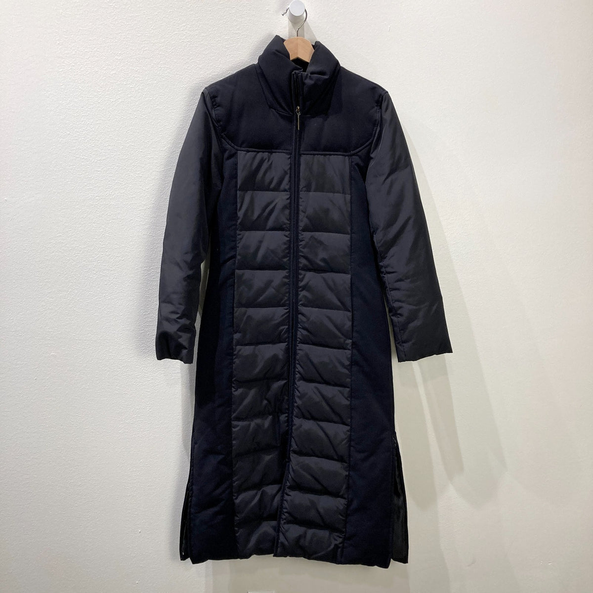Via Spiga Black Long Zip Up & Side Zip Down Fill Puffer Coat - Size XS - 0209SB