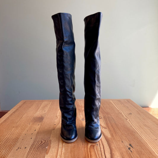 Isabel Marant NEW Black Over-The-Knee Leather Wedge Boots - Size 37 - 1016LD