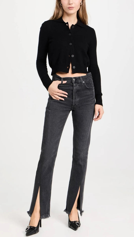 24 - EB Denim NEW Black Wash Grade School Straight-Leg Split-Hem Jeans 0902SD