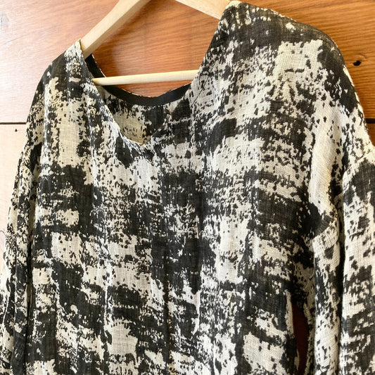 Garnish Black White Printed Linen $228 Portland Designer Top - Size XS - 1229MK