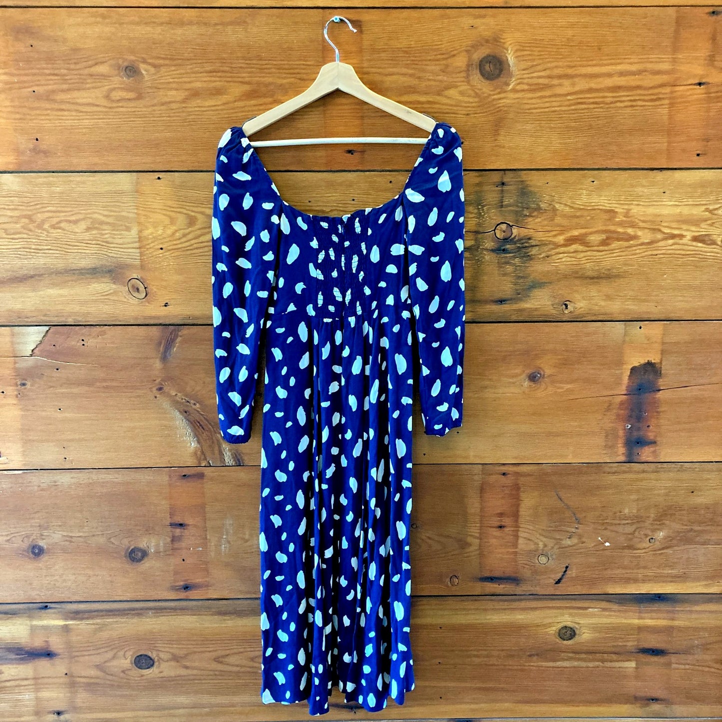 Reformation Navy Patterned Long Sleeve Midi Length Dress - Sz 0 Petite - 0515CJ