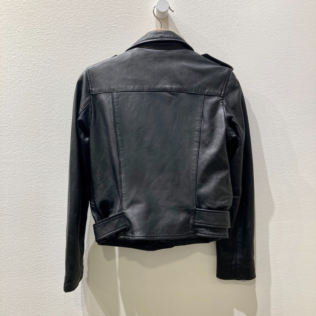 All Saints Black Leather Belted Balfern Moto Jacket - Size S - 1122KP