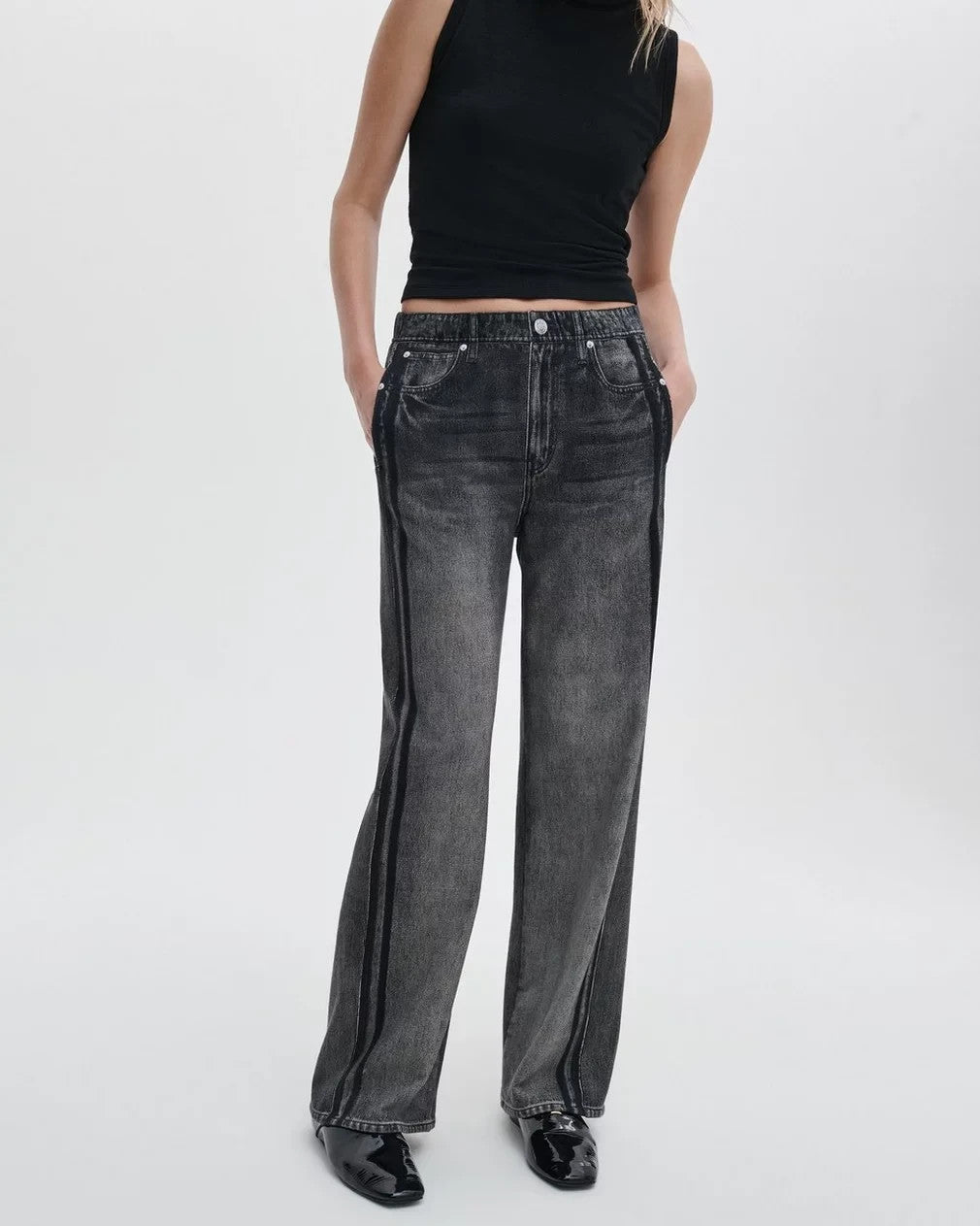 Rag & Bone $215 Washed Black Wide Leg Miramar Track Pants - Size L - 0322MA