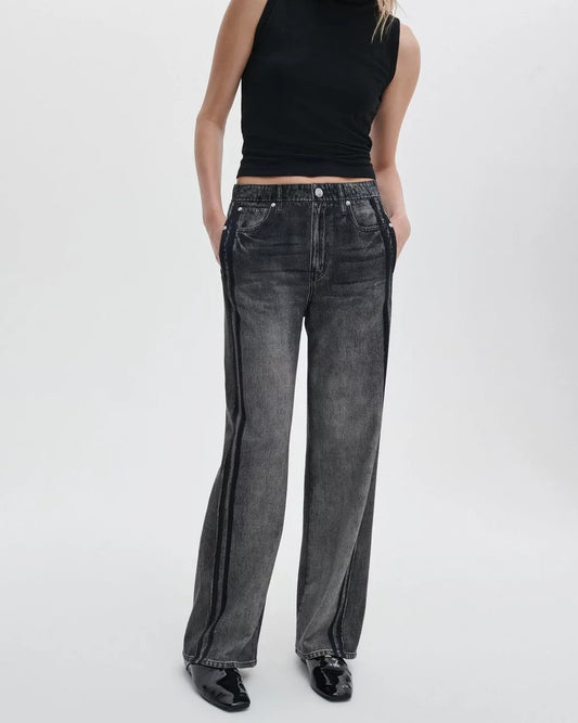 Rag & Bone $215 Washed Black Wide Leg Miramar Track Pants - Size L - 0322MA
