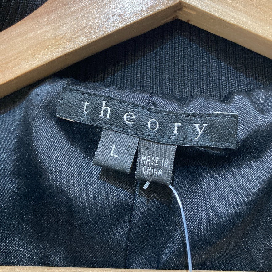 Theory Black Paxton Zip Front Detachable Hood Lined Jacket - Size L - 0607IL