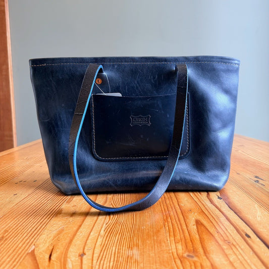 OROX Leather Co. Dark Blue Merces Handmade Classic Tote Bag - 0628AC