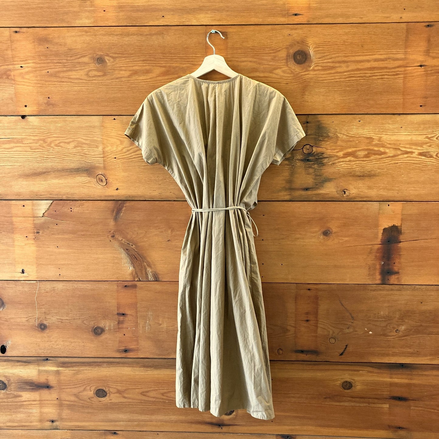Caron Callahan Brown Midi Cotton Gathered Ruffle Wrap Dress - Size M - 0419JP