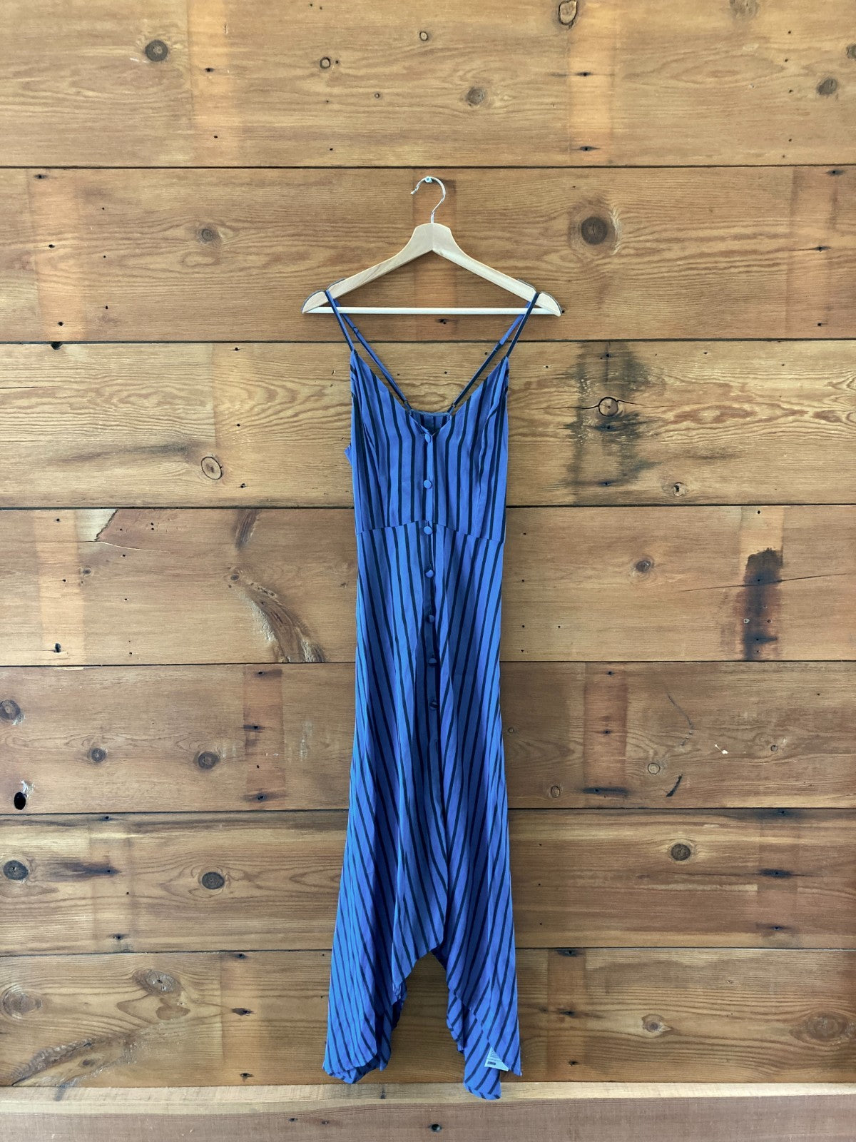 Reformation Blue & Black Striped Handkerchief Hem Midi Dress - Size 6 - 0607MK