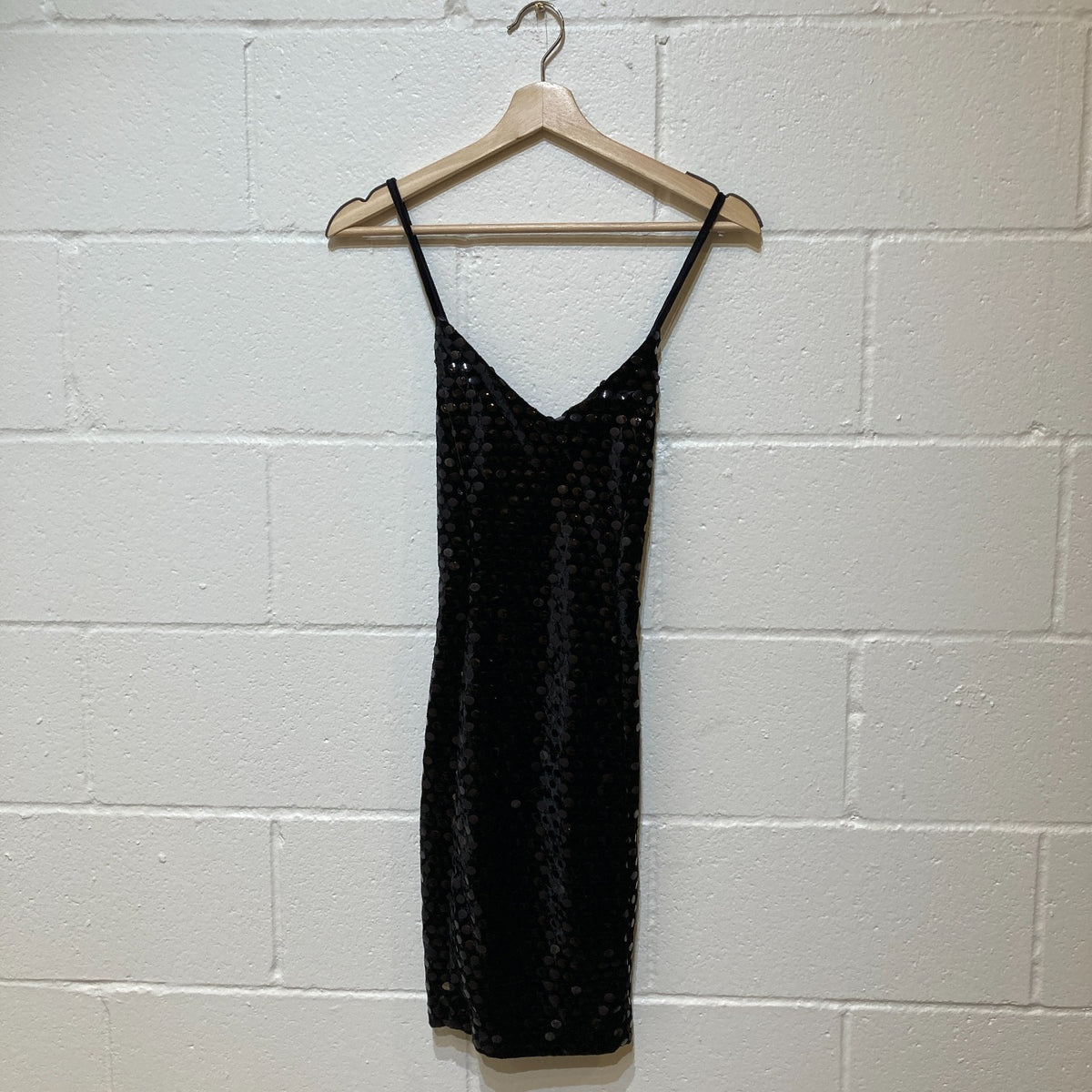 Vintage Betsey Johnson Black Velvet Dot Embellished Mini Dress - Size M - 0521AB