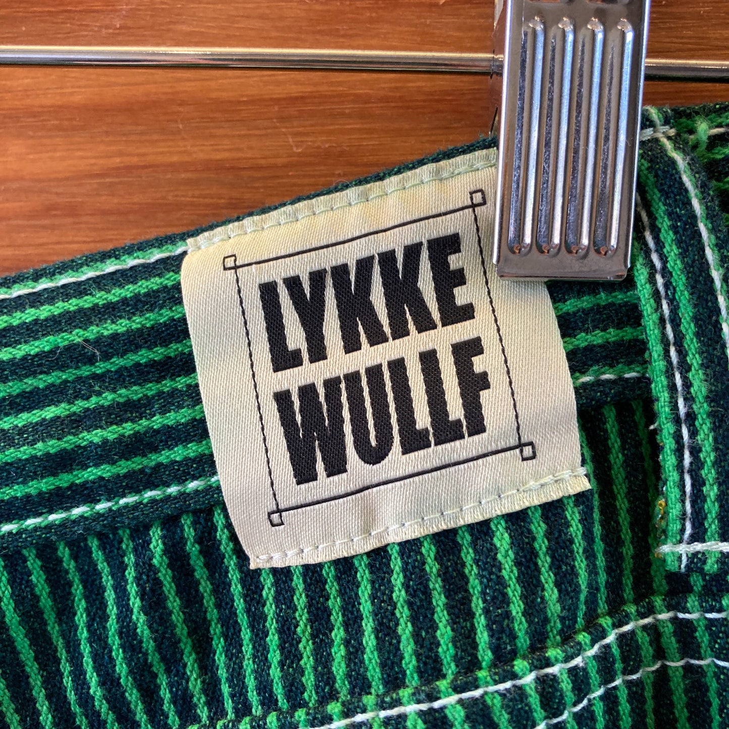 Lykke Wullf Green Navy Railroad Stripe Workwear Womens Jeans - Size 6 - 0312IG