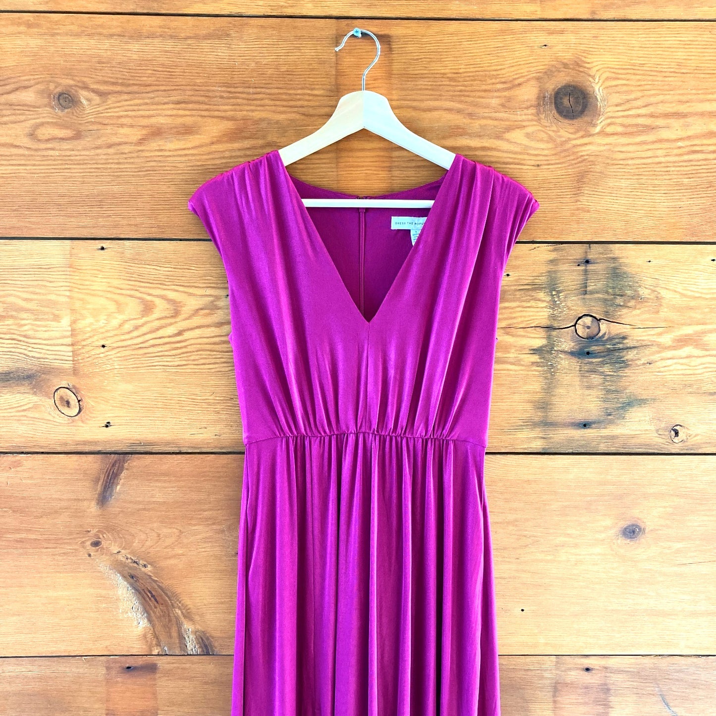 S - Dress the Population $268 Fuchsia V Neck Krista Maxi Dress NEW 0826CB