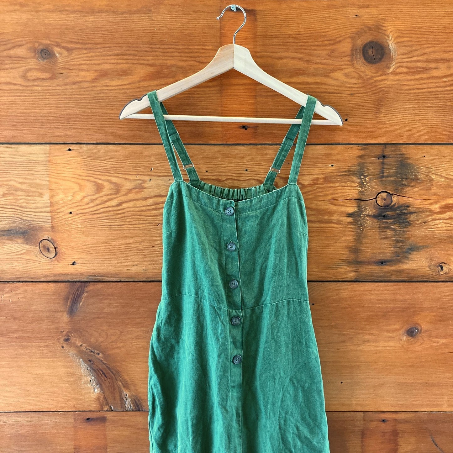 1 / S - Gravel & Gold $325 Basil Green Linen Twyla Jumpsuit Overalls 0312IG