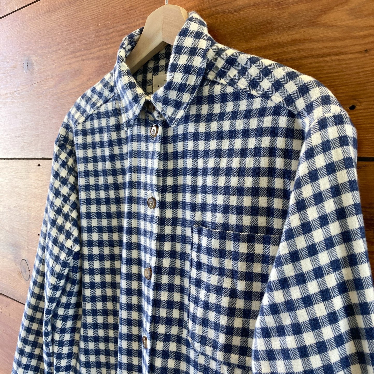 Sezane Blue White Gingham Long Sleeve Sadie Shirt Dress - Size 34 / S - 0313SH