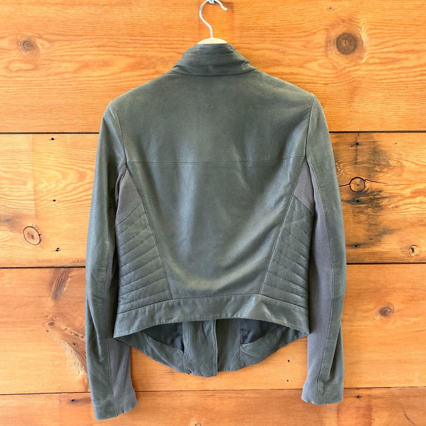 S - Helmut Lang Dark Gray Paper Leather Asymmetric Zip Moto Jacket 0113TS